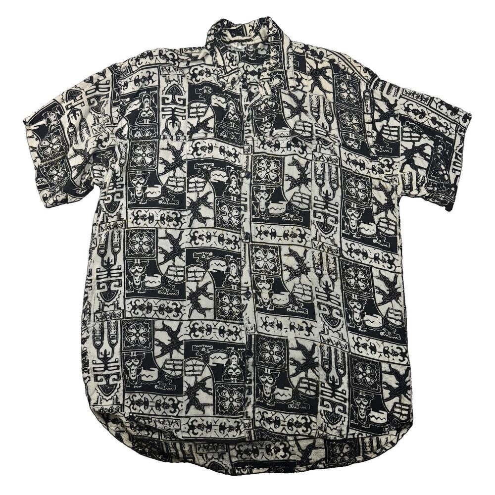 Tribal Collection Vintage Rayon Camp Shirt Tribal Tiki Print XL 1639